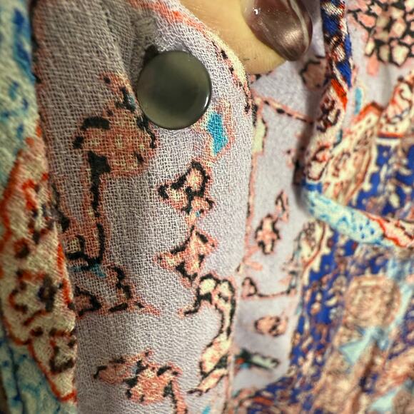 LUCKY BRAND Women's PLUS 3X Floral Print Button Popover Blouse Peasant Top - Picture 11 of 16